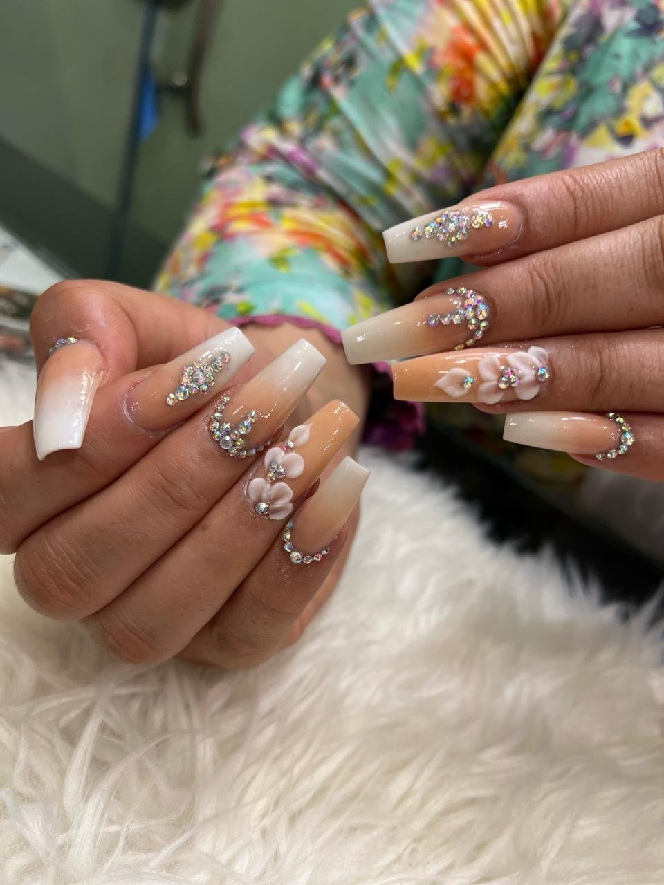 Royal 3D Floral & Swarovski Ombre