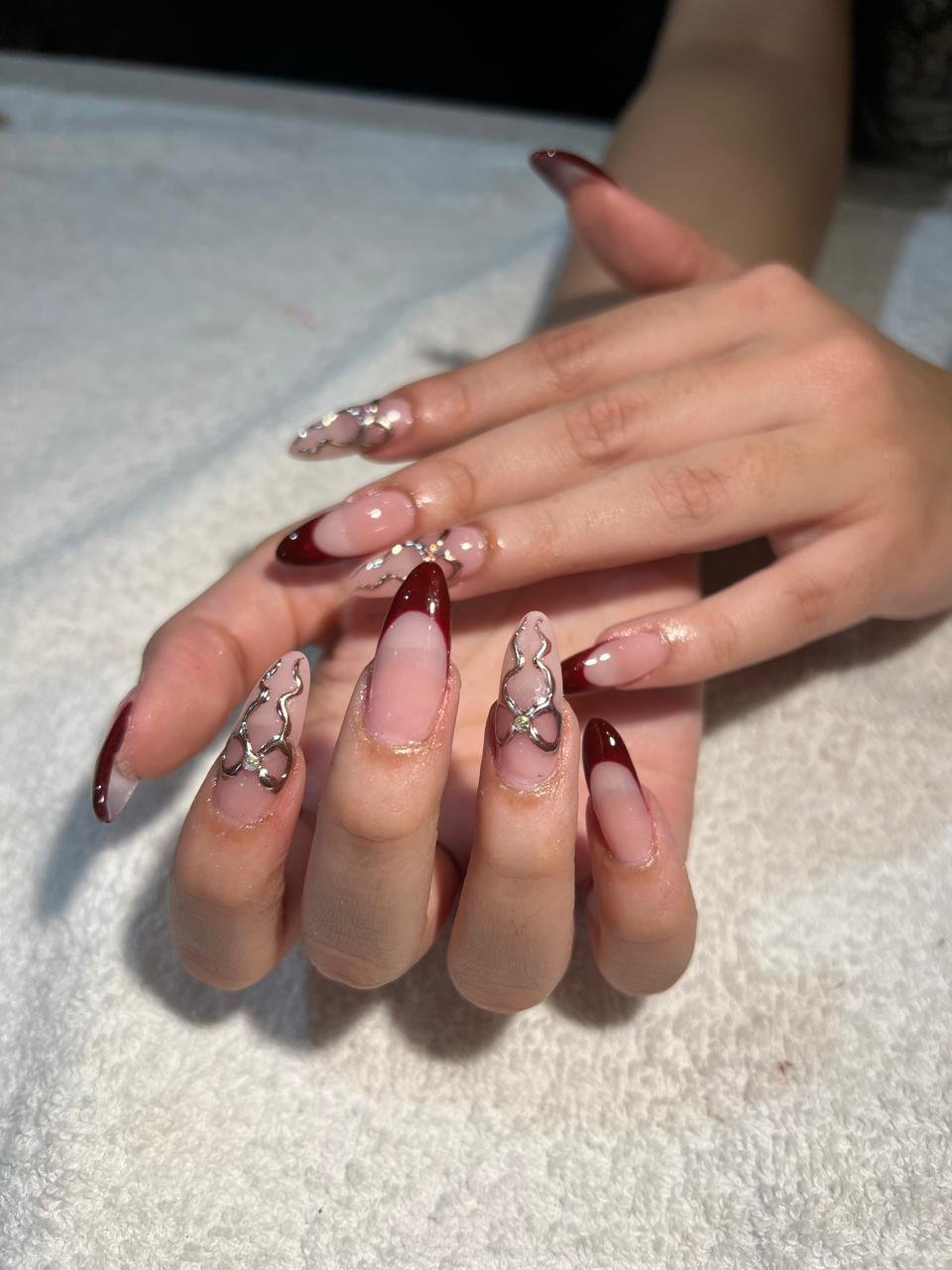 Velvet Burgundy & 3D Silver Chrome Bows
